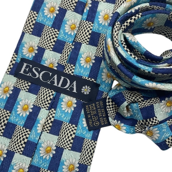 ESCADA Blue Geometric Floral Silk LUXURY Tie ITALY - Picture 3 of 4